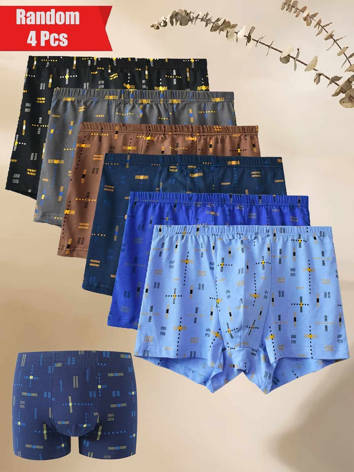 Boxer respirant coton homme — lot de 4, imprimé