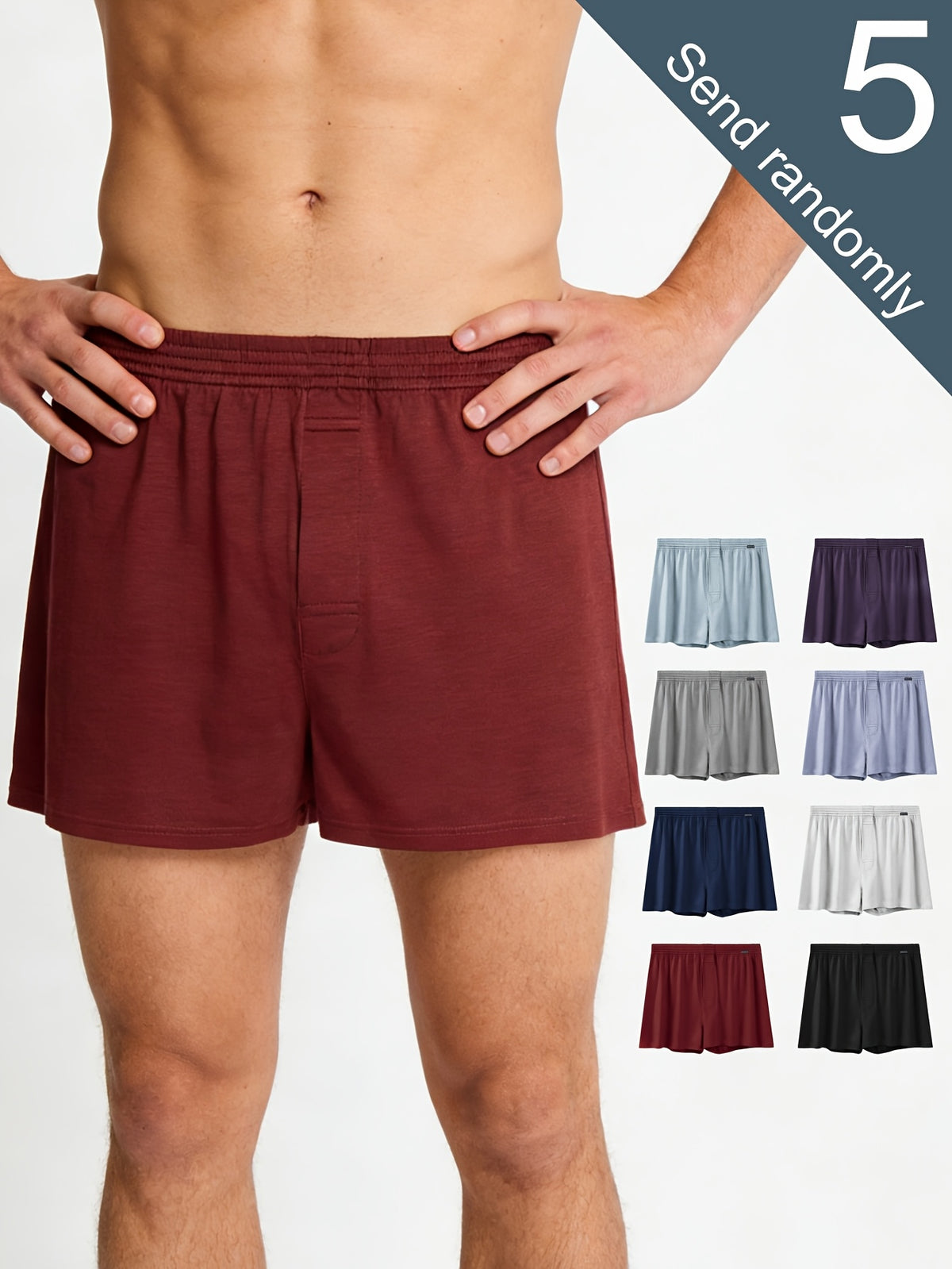 Boxer respirant bambou homme — lot de 5, uni, du M au XXL
