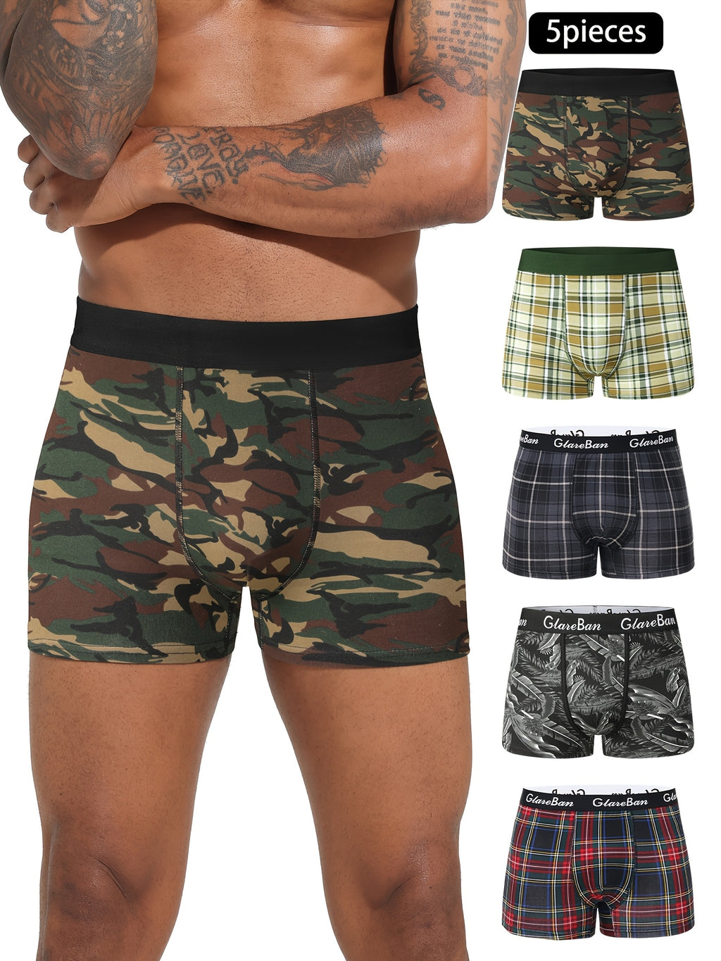Boxer coton homme — lot de 5, imprimé, assortiment E