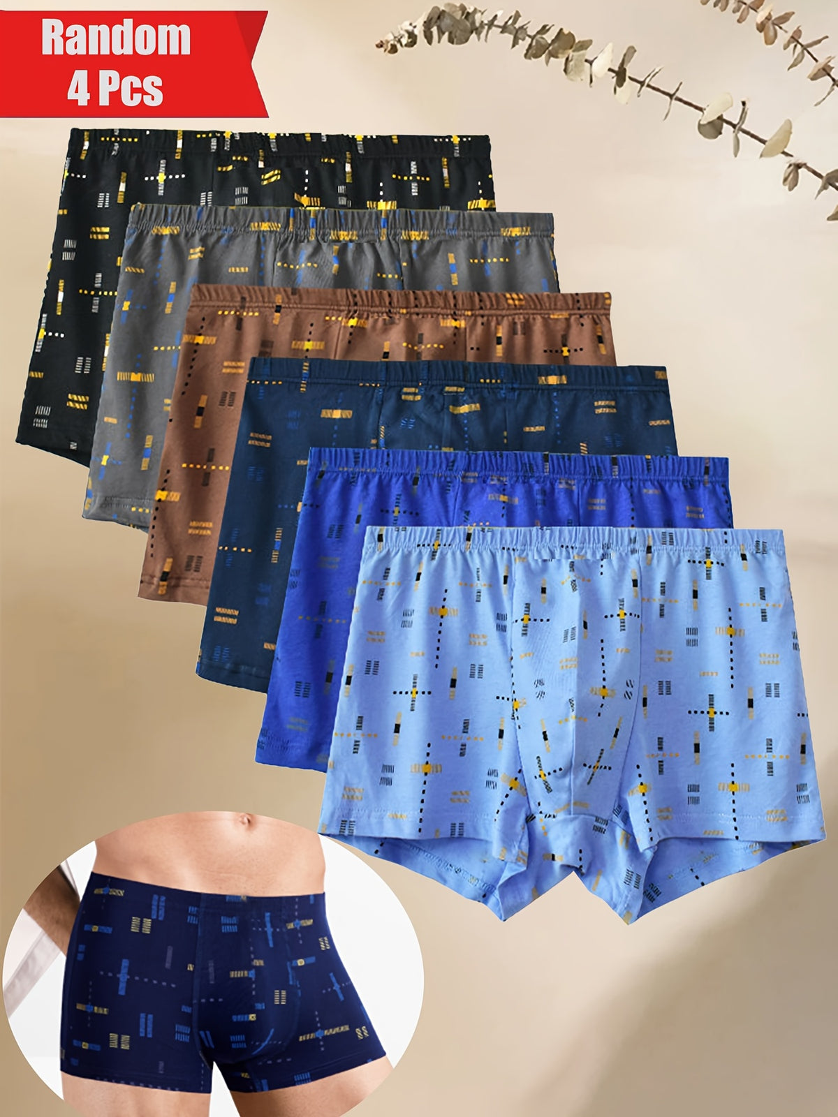 Boxer respirant coton homme — lot de 4, imprimé