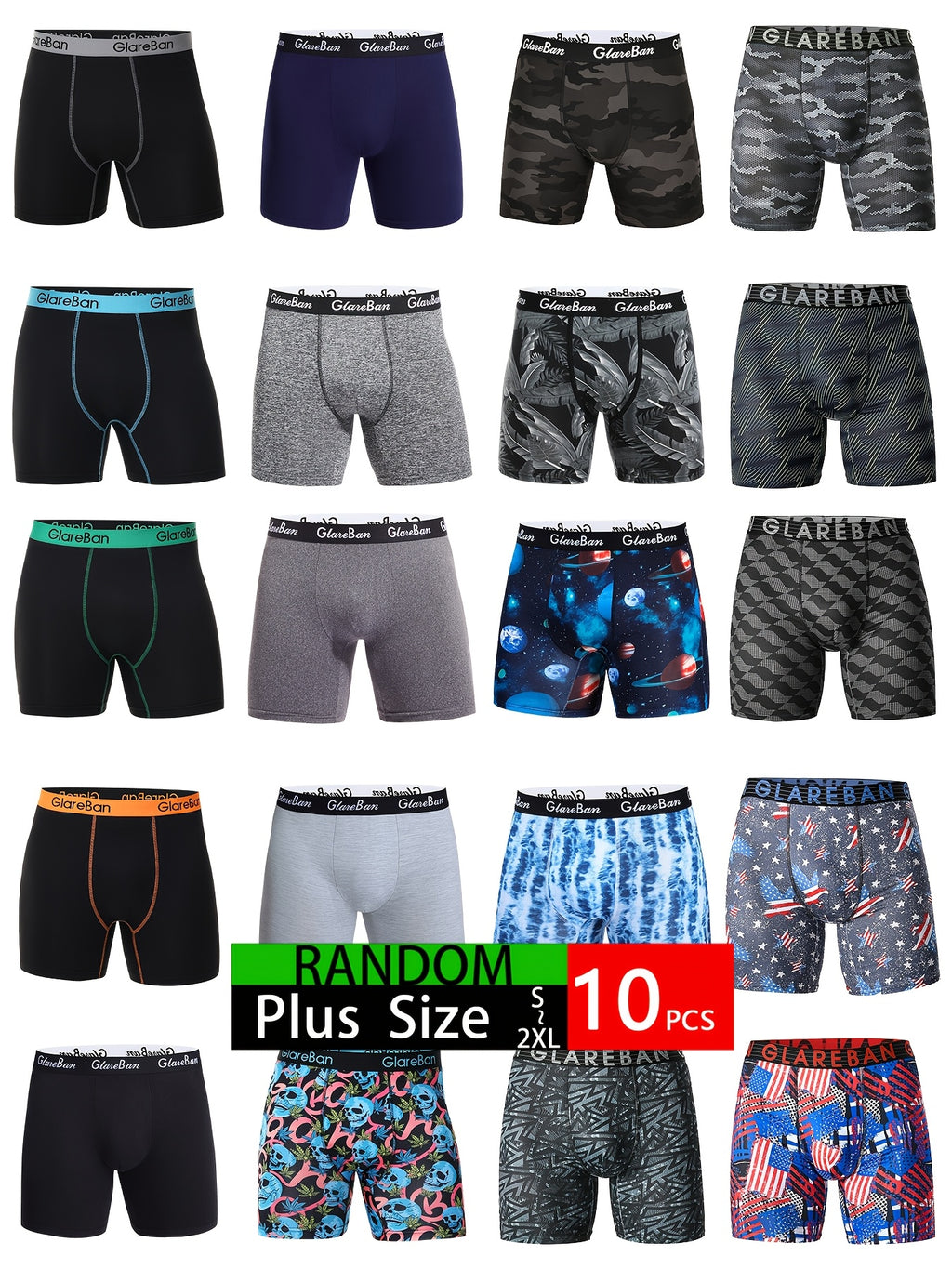 Boxer long microfibre homme — lot de 10, imprimé