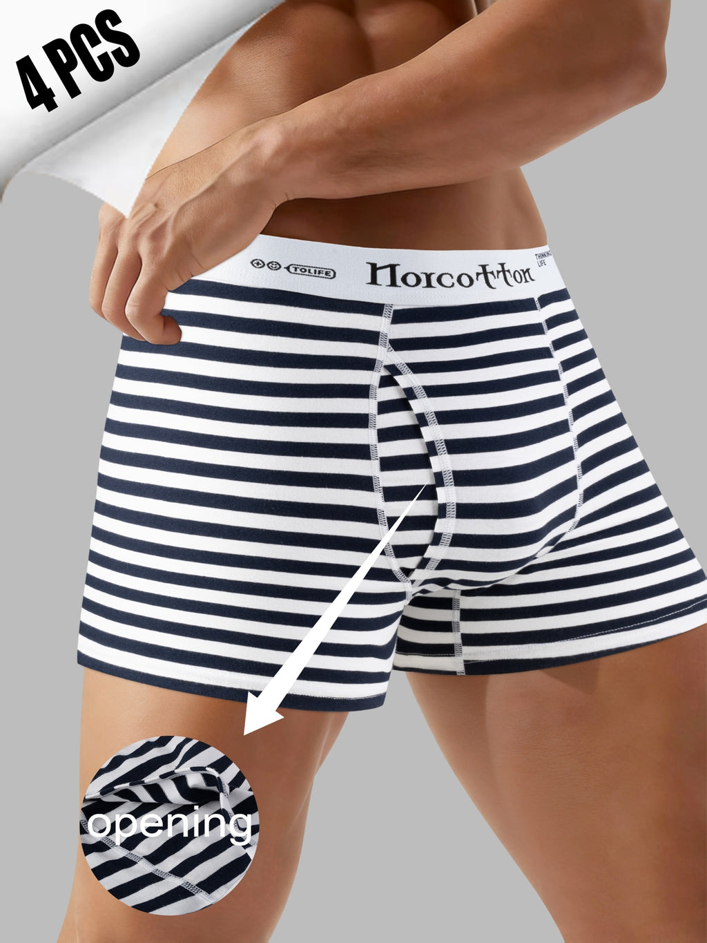 Slip taille haute respirant coton homme — lot de 4, rayé