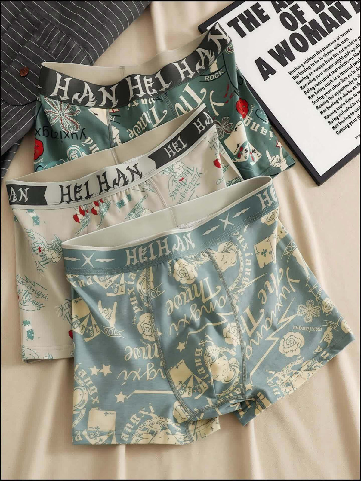 Boxer respirant coton homme — lot de 3, imprimé, assortiment S (modèle 2)