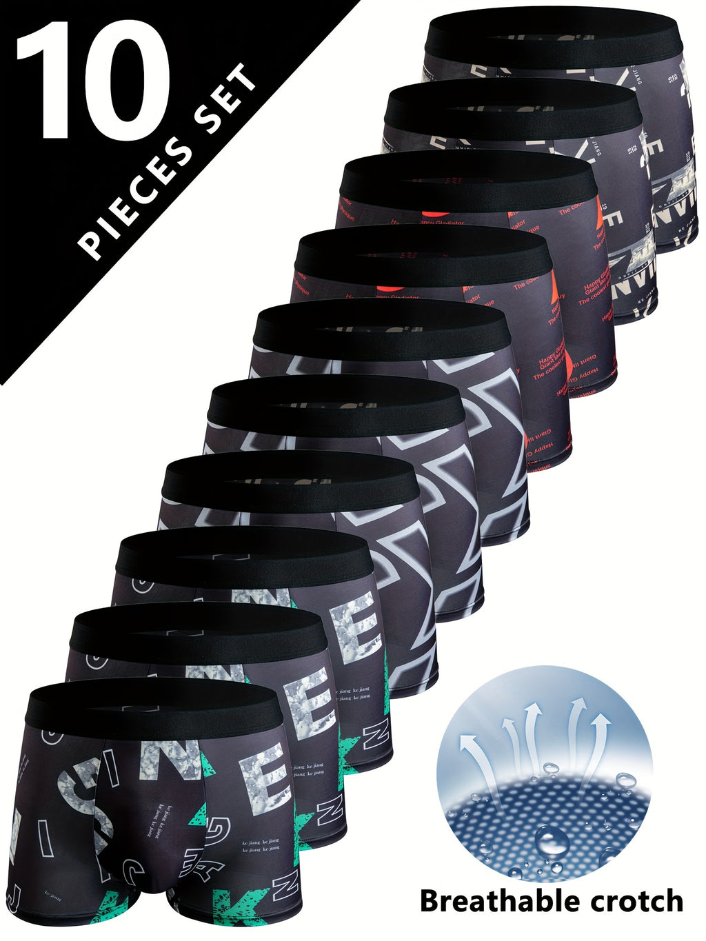 Boxer respirant microfibre homme — lot de 10, imprimé, du S au 3XL