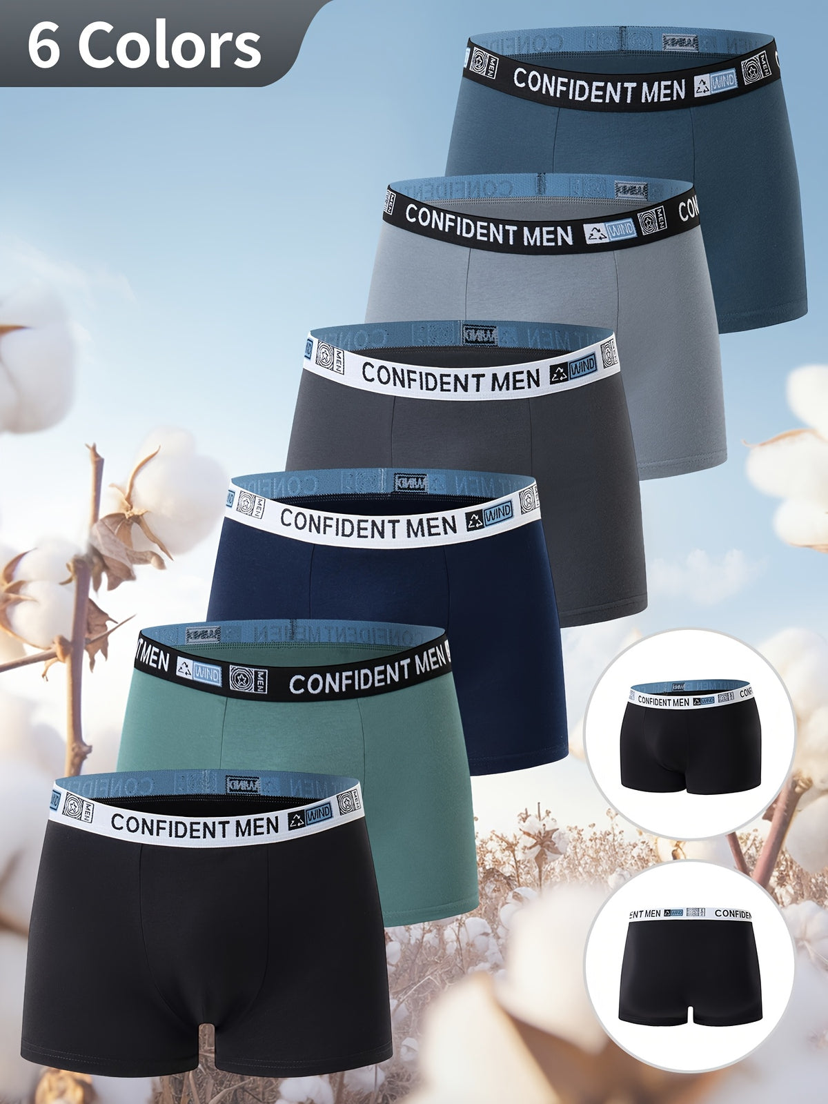 Boxer de sport respirant coton homme — lot de 6, uni, du XS au 3XL (modèle 2)
