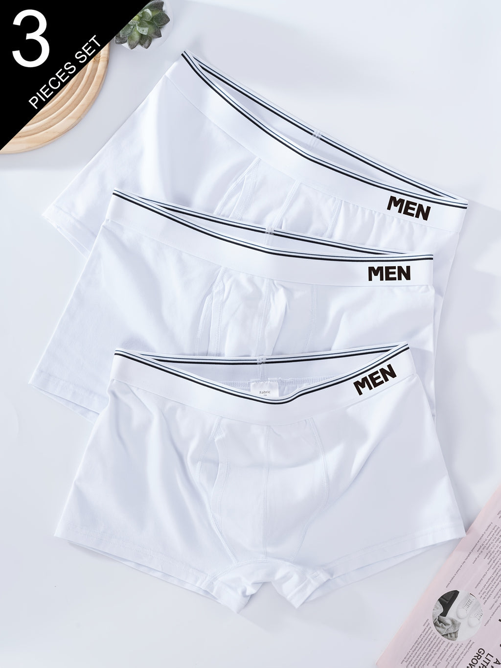 Boxer à poche de maintien homme — lot de 3, blanc