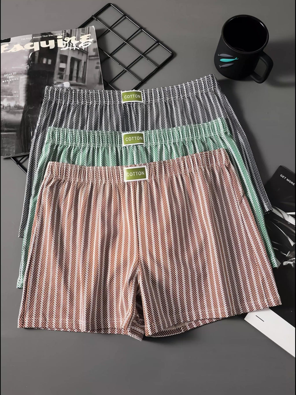 Boxer large d'intérieur coton homme — lot de 3, rayé
