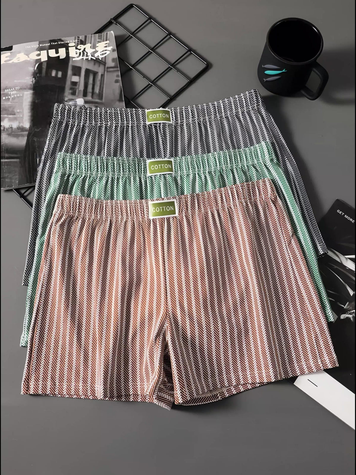 Boxer large d'intérieur coton homme — lot de 3, rayé