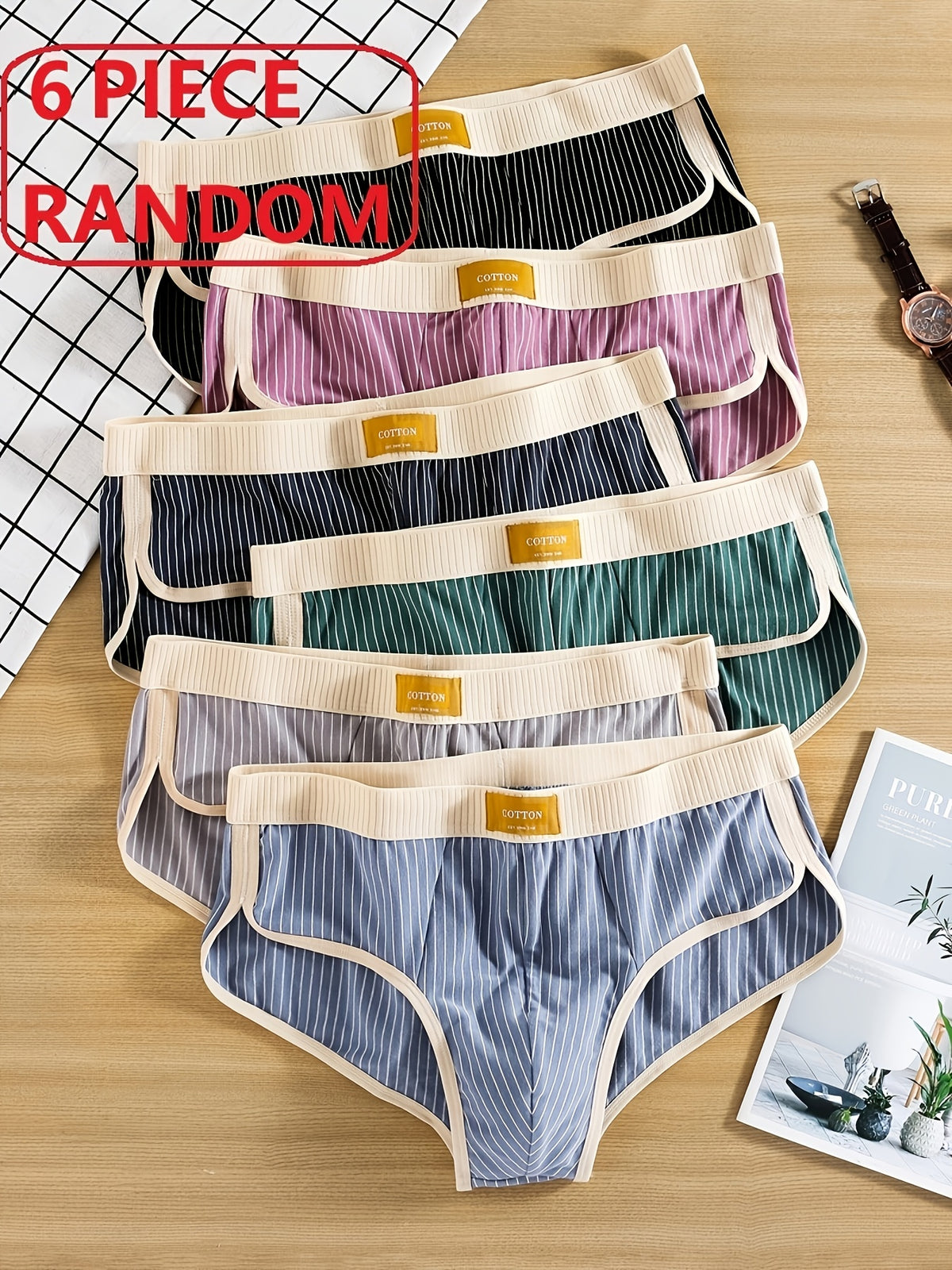 Slip grande taille de sport coton homme — lot de 6, rayé