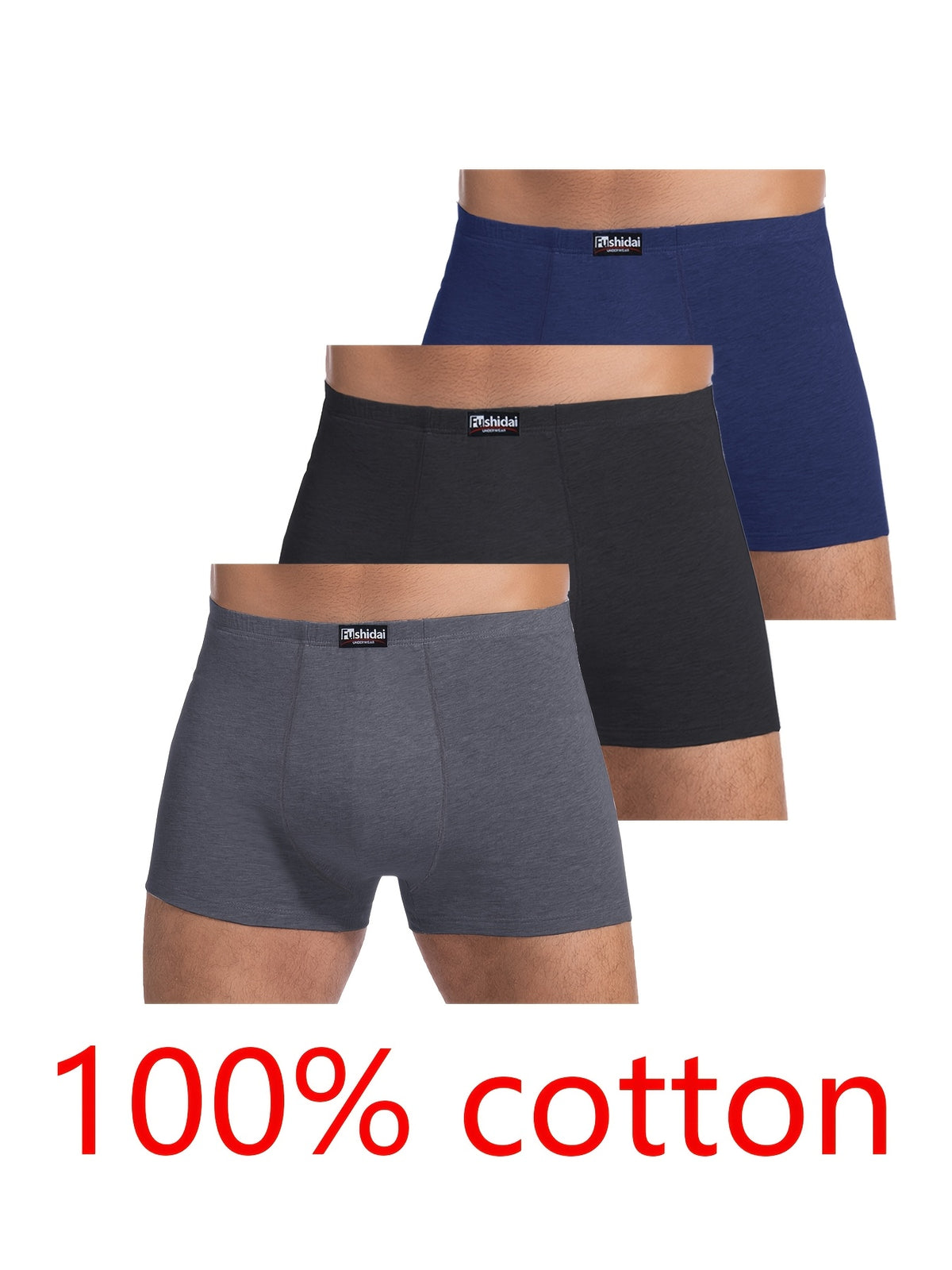 Boxer grande taille respirant coton homme — lot de 3, uni, du 3XL au 1XL (modèle 2)