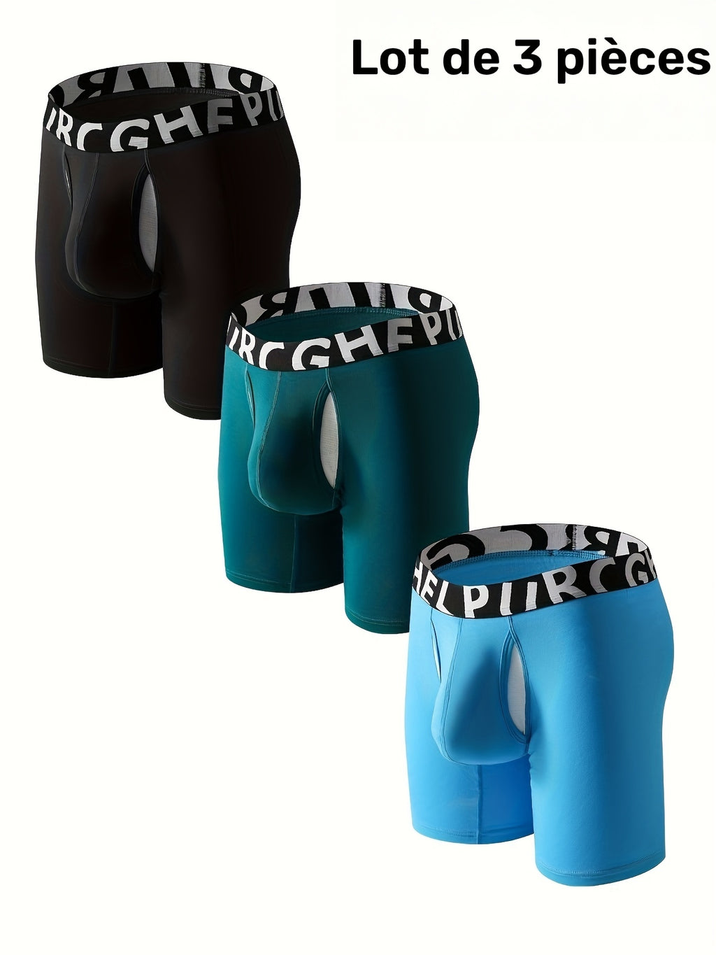 Boxer long de sport bambou homme — lot de 3, noir vert bleu