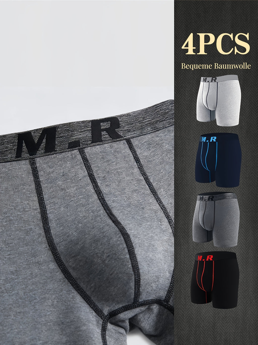 Boxer de sport respirant coton homme — lot de 4, uni, assortiment S, du M au 3XL
