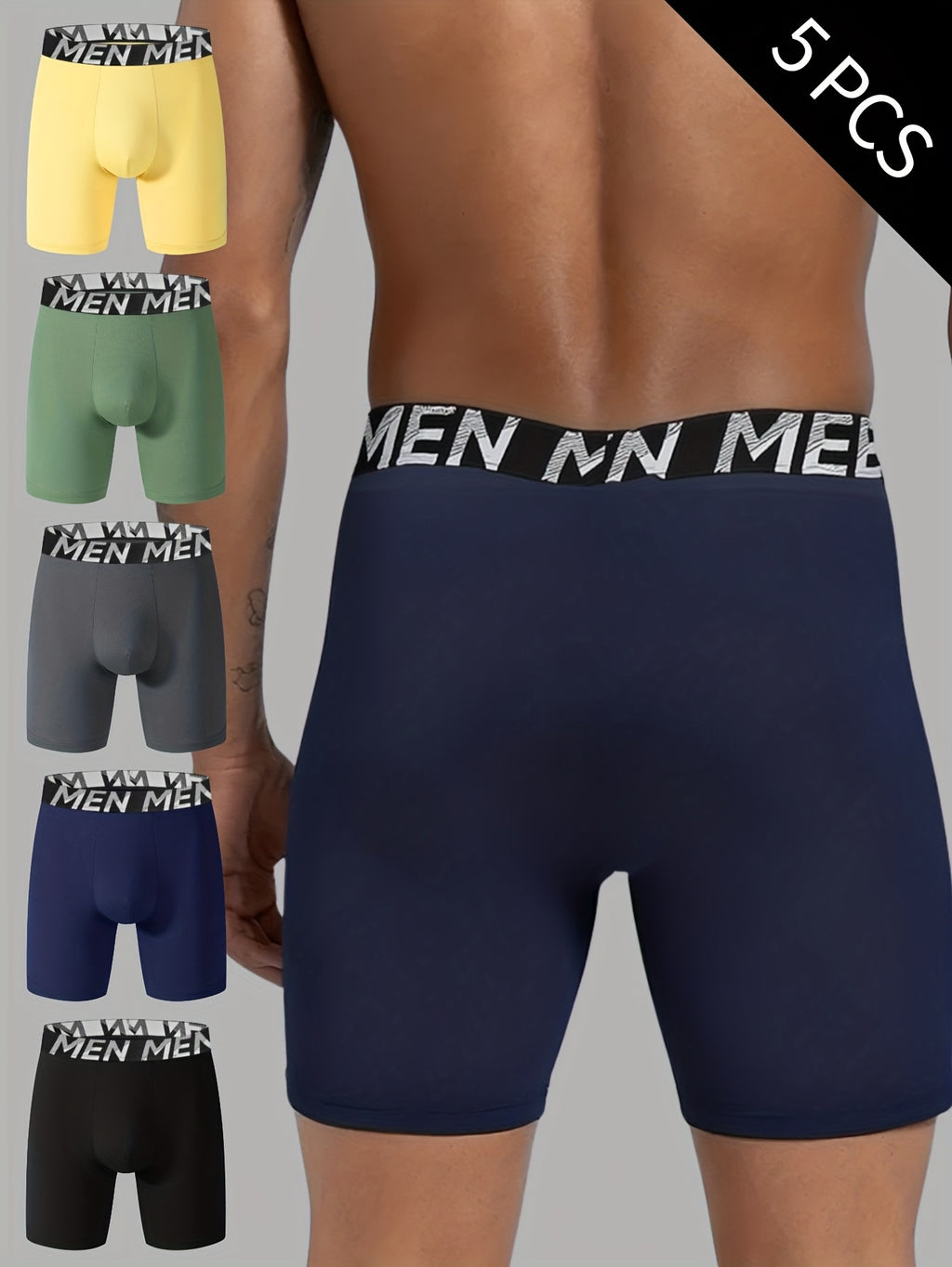 Boxer long de sport microfibre homme — lot de 5, uni, assortiment S