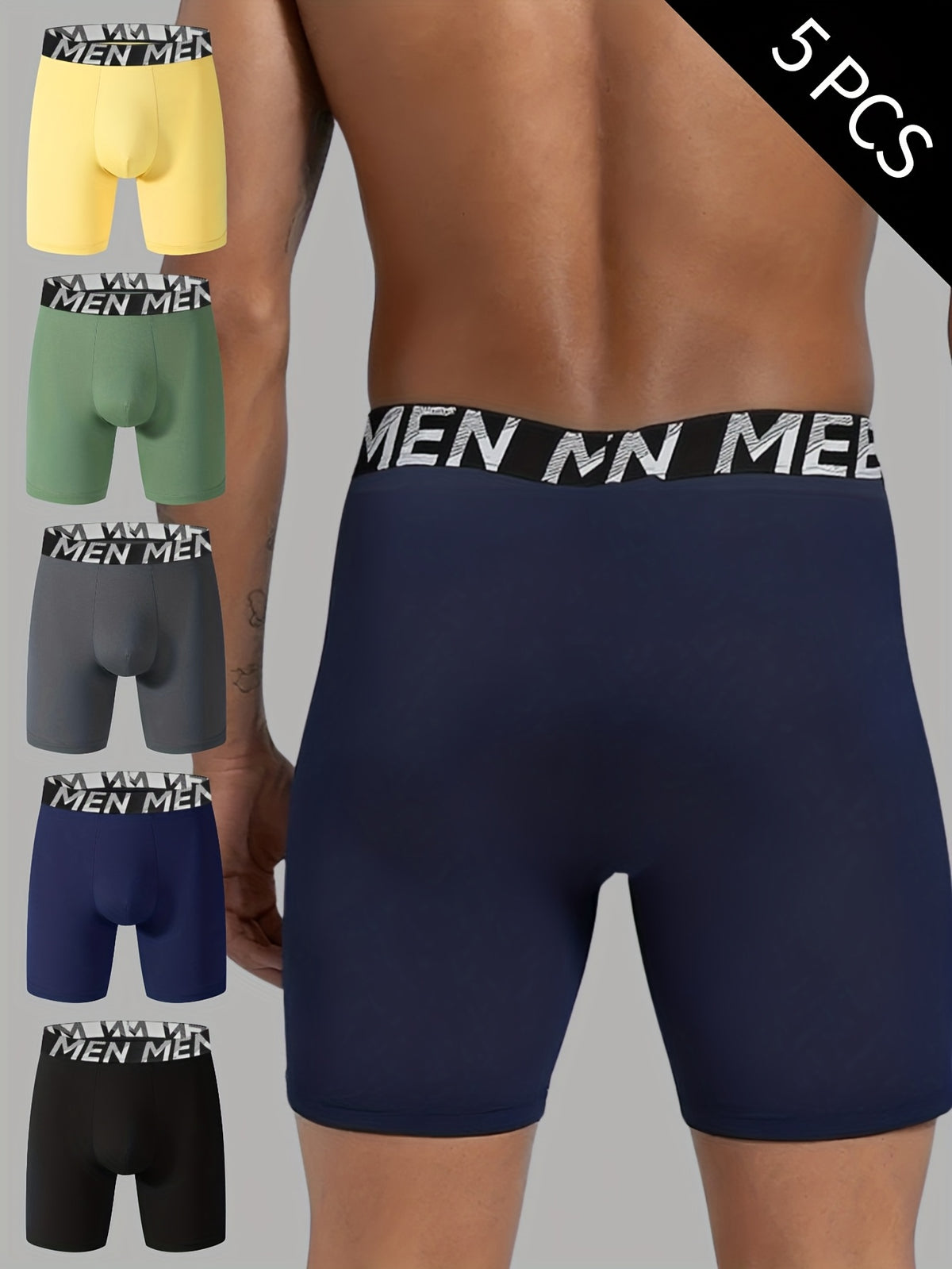 Boxer long de sport microfibre homme — lot de 5, uni, assortiment S
