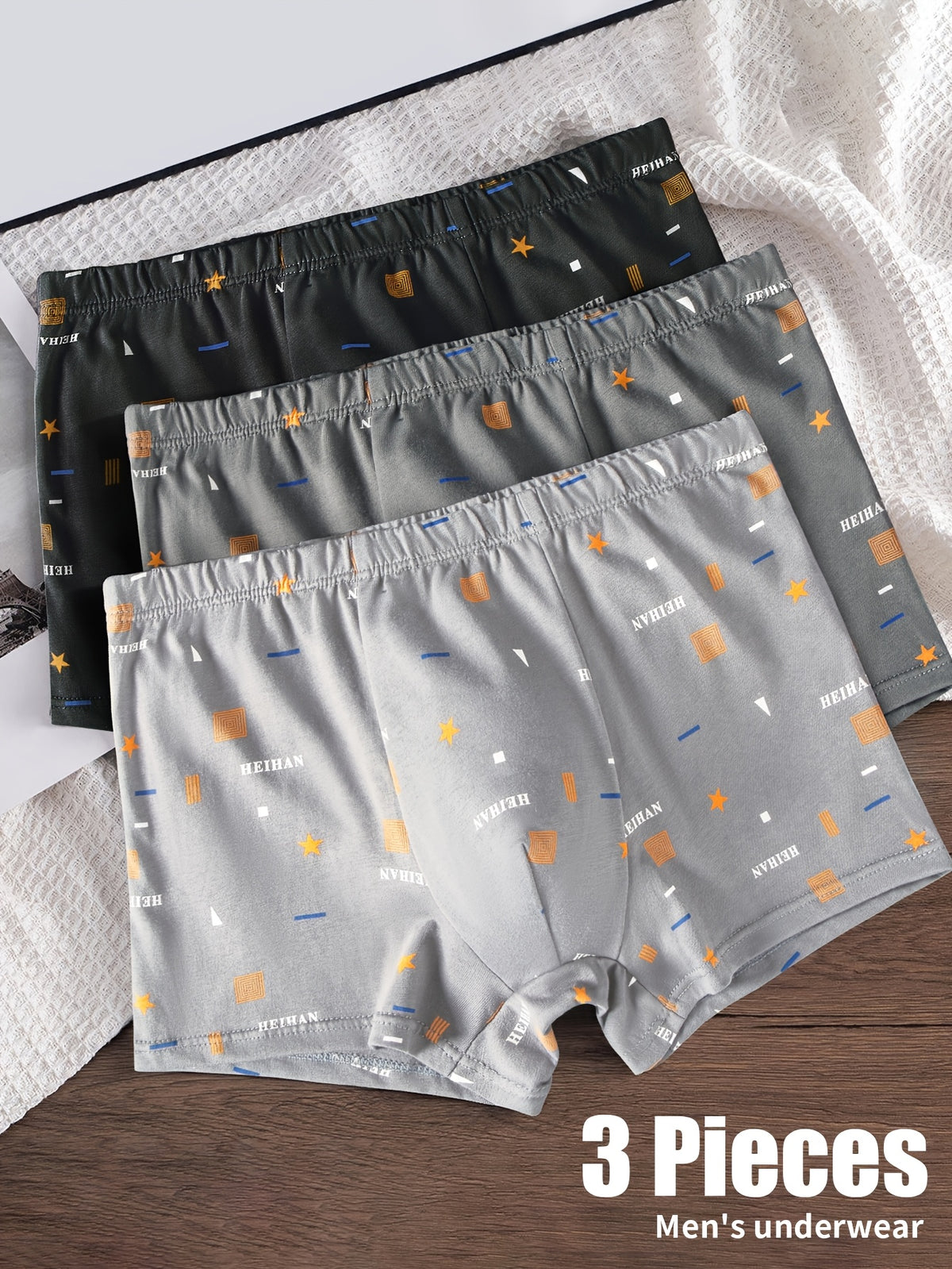 Boxer respirant coton homme — lot de 3, géométrique, du XS au 3XL