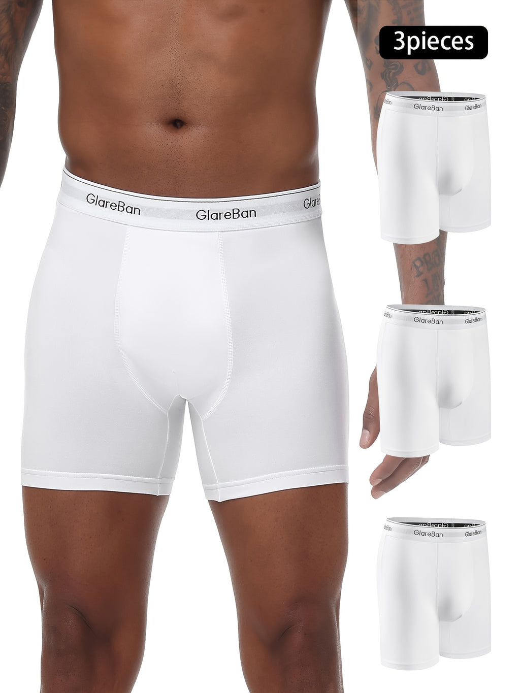 Boxer long coton homme — lot de 3, uni, du S au XXL