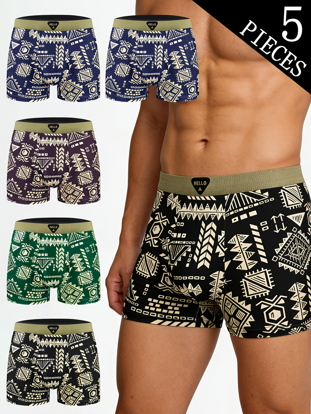 Boxer de sport séchage rapide microfibre homme — lot de 5, imprimé