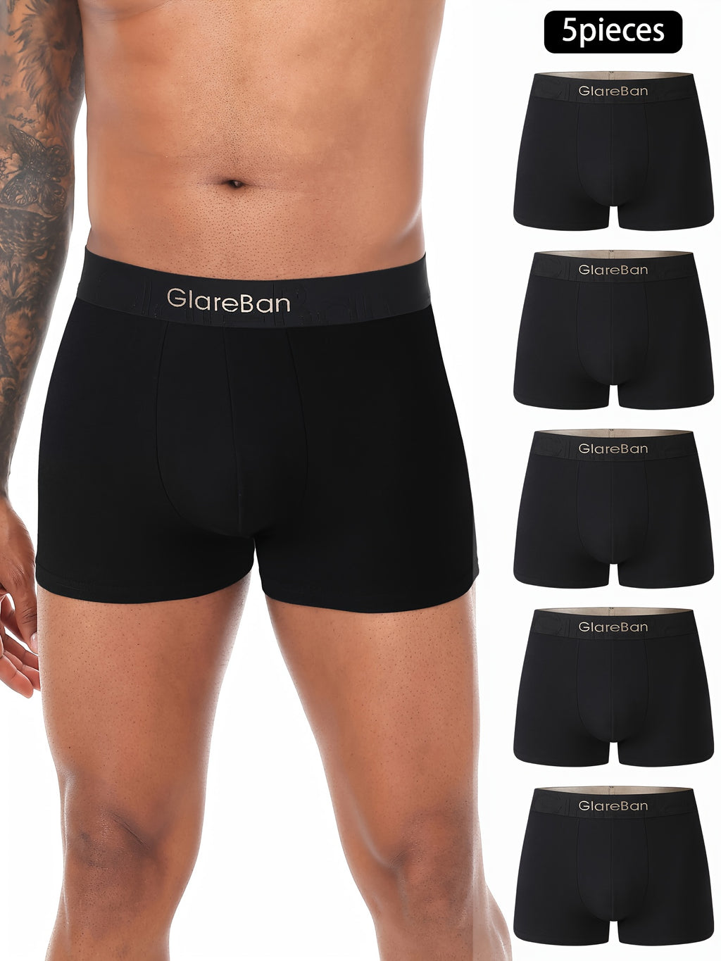 Boxer de sport coton homme — lot de 5, uni, assortiment E (modèle 2)