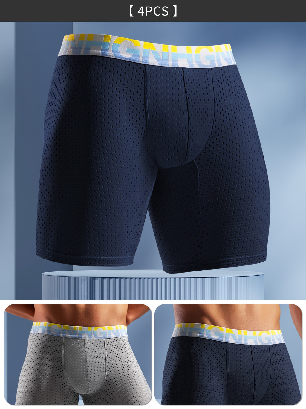 Boxer long de sport microfibre homme — lot de 4, uni