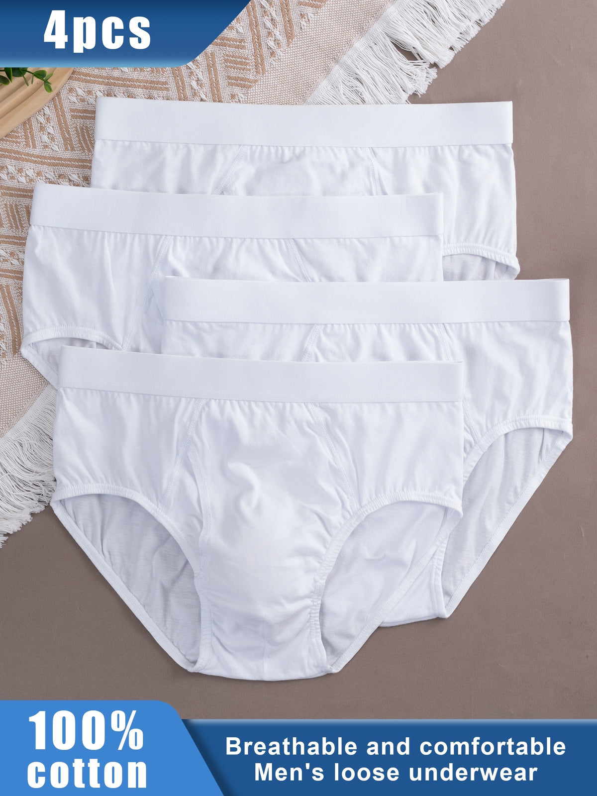 Slip taille haute respirant coton homme — lot de 4, uni