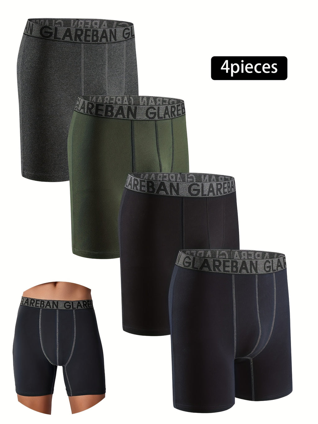 Boxer long coton homme — lot de 4, uni, assortiment S (modèle 2)