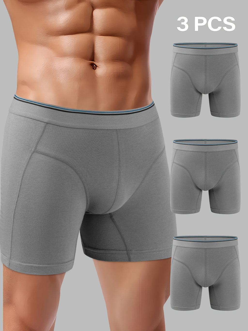Boxer long de sport coton homme — lot de 3, rayé