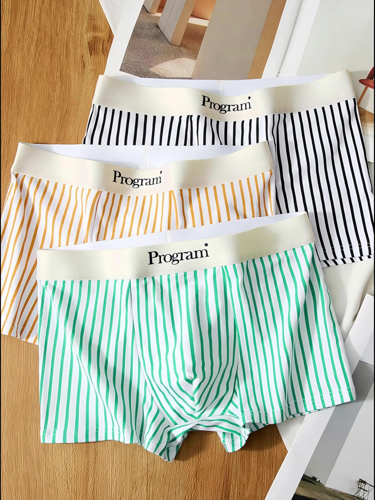 Boxer coton homme — lot de 3, rayé