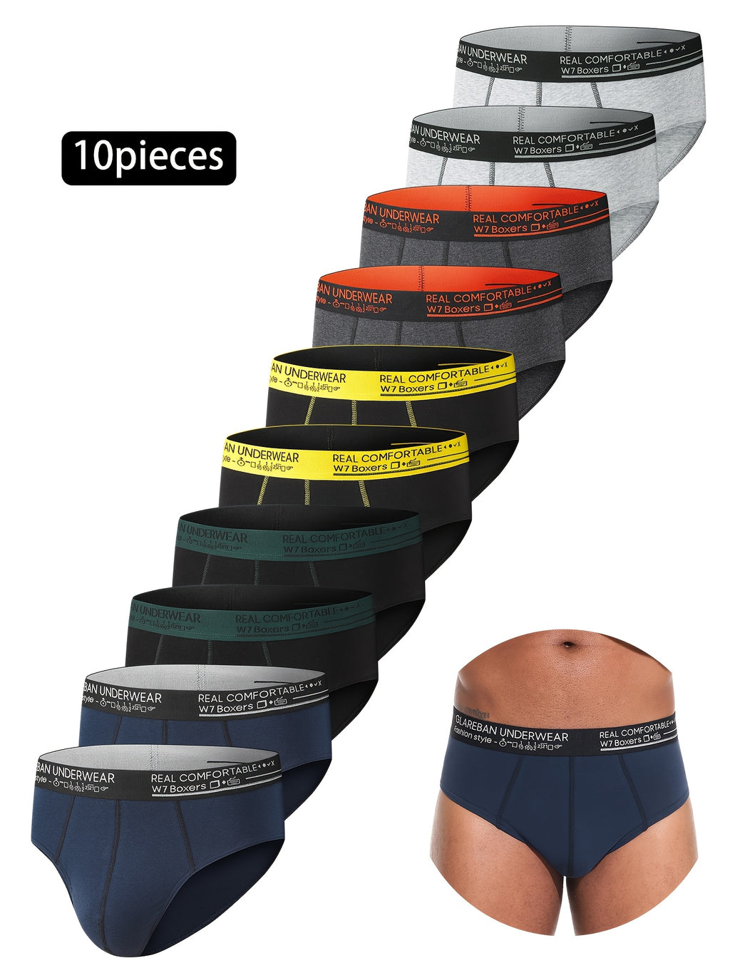 Slip coton homme — lot de 10, lavable en machine, 5 % d'élasthanne