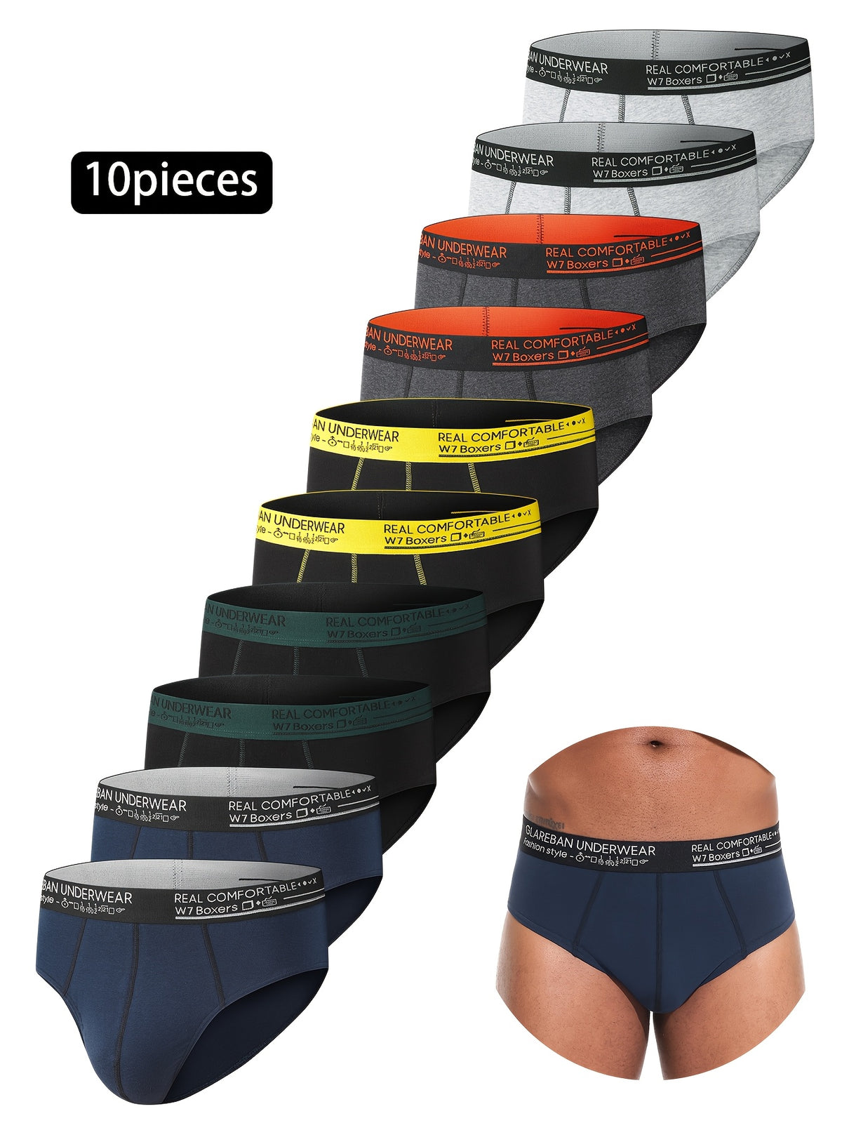 Slip coton homme — lot de 10, lavable en machine, 5 % d'élasthanne