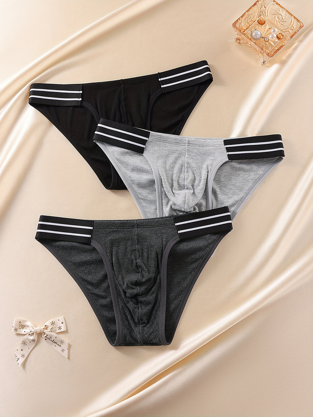 Slip sans couture respirant bambou homme — lot de 3, noir + gris foncé + noir et gris