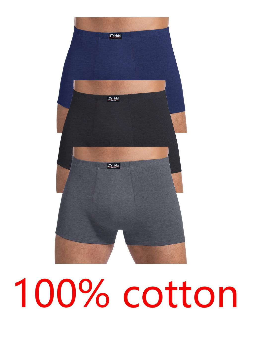 Boxer grande taille respirant coton homme — lot de 3, uni, du 3XL au 1XL (modèle 2)