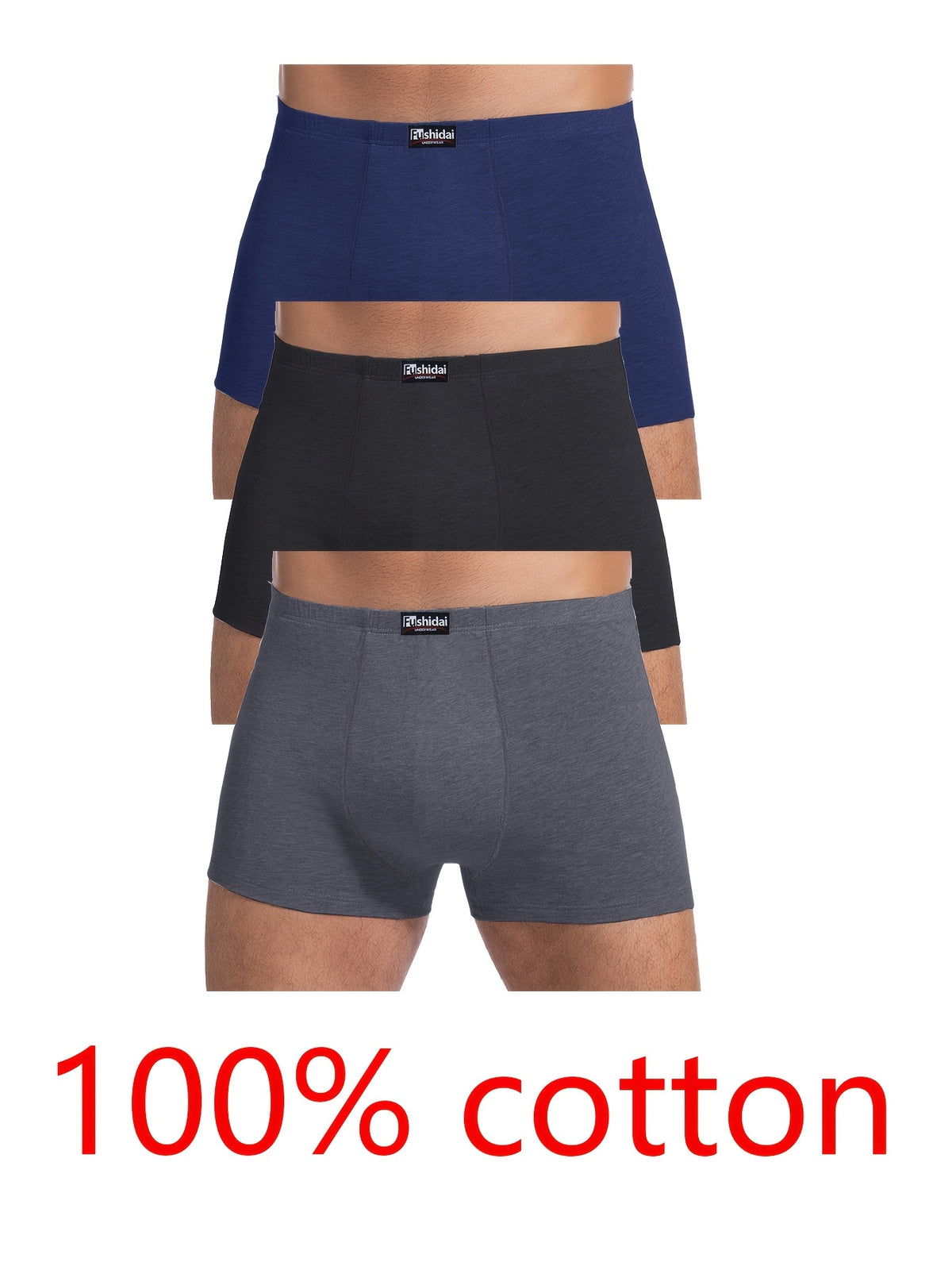 Boxer grande taille respirant coton homme — lot de 3, uni, du 3XL au 1XL (modèle 2)