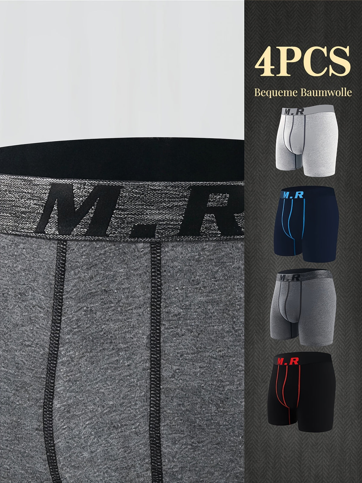 Boxer de sport respirant coton homme — lot de 4, uni, assortiment S, du M au 3XL