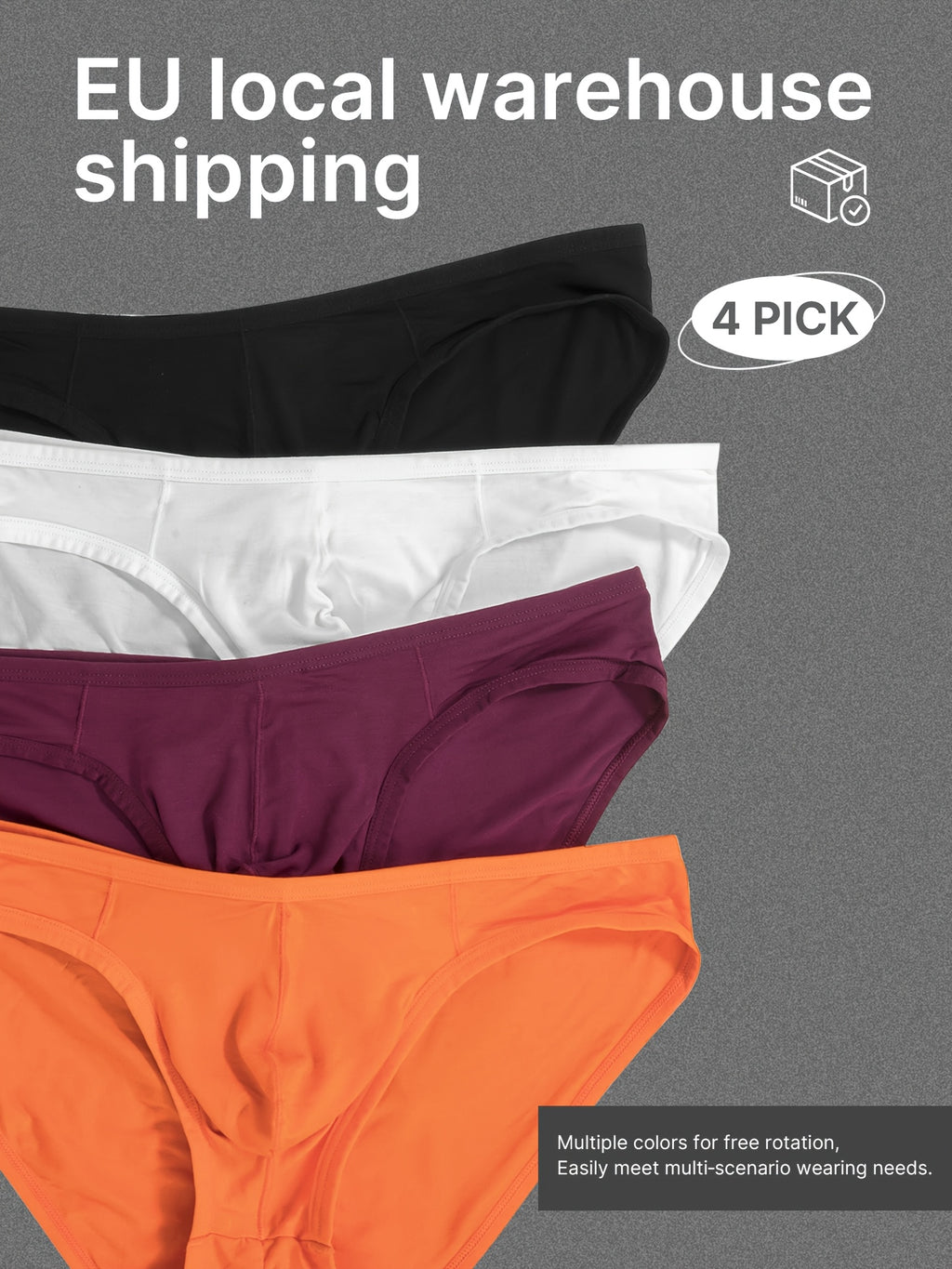 Slip respirant bambou homme — lot de 4, uni, assortiment B
