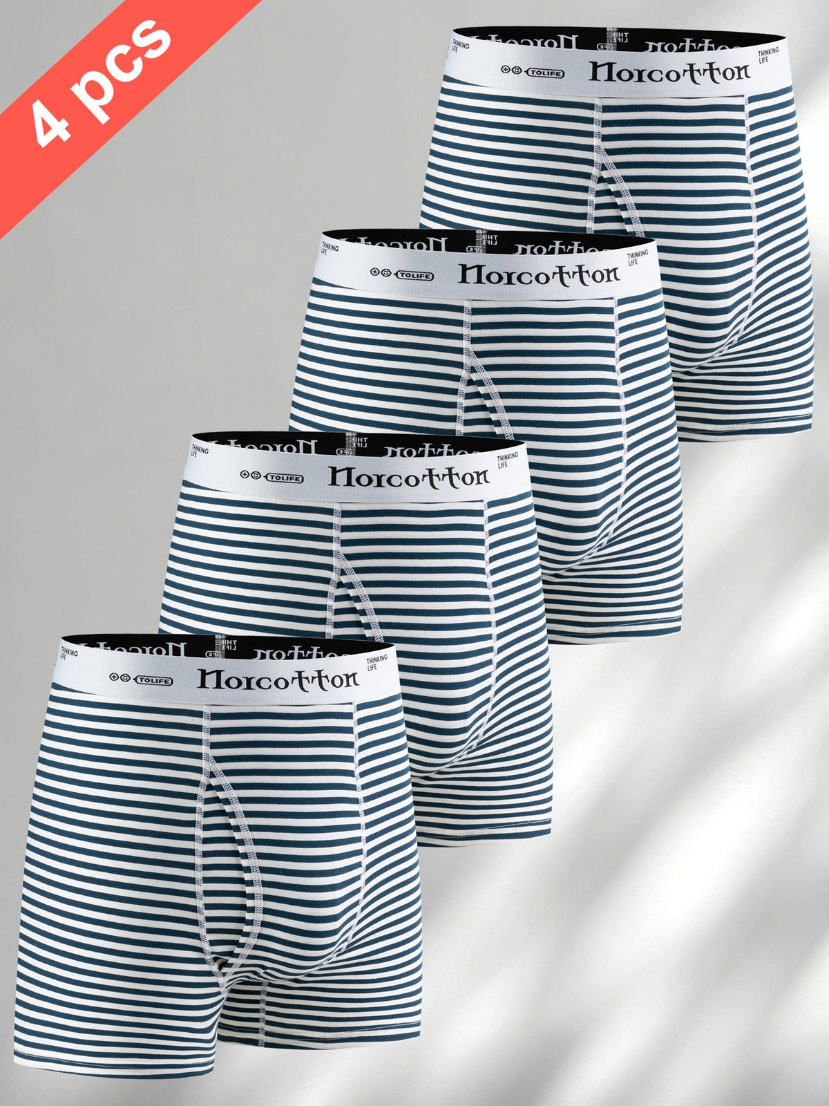 Boxer respirant coton homme — lot de 4, rayé