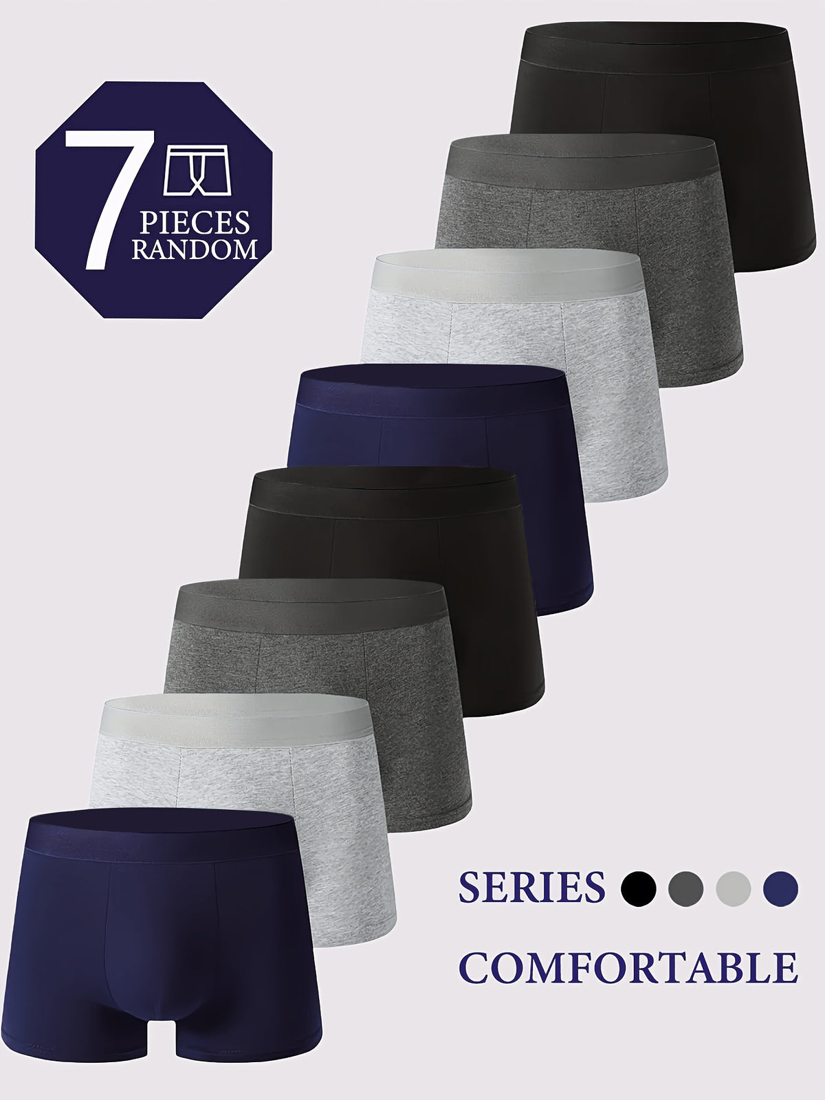 Boxer respirant microfibre homme — lot de 7, uni, du XS au XL (modèle 2)