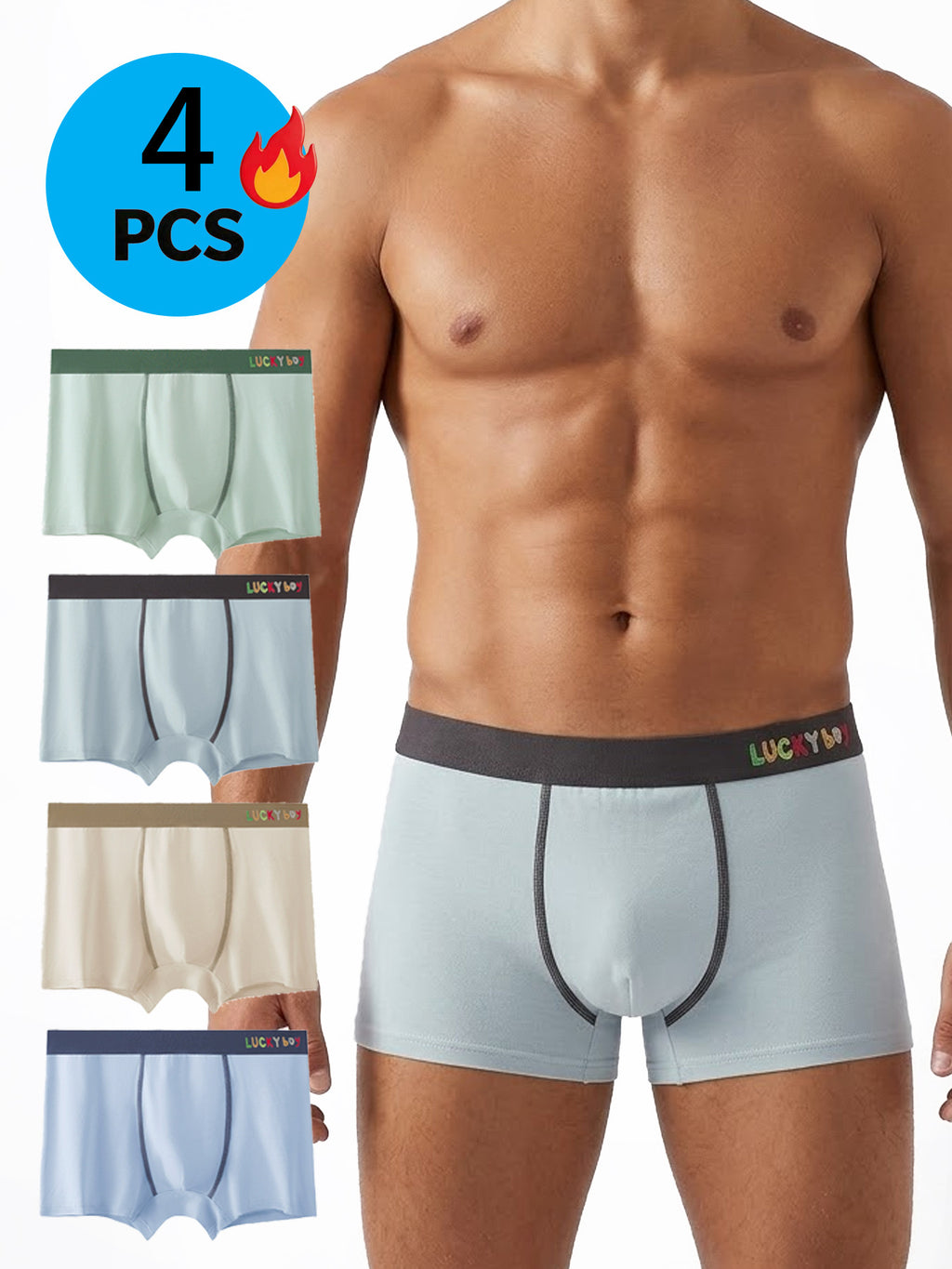 Boxer sans couture de sport coton homme — lot de 4, uni