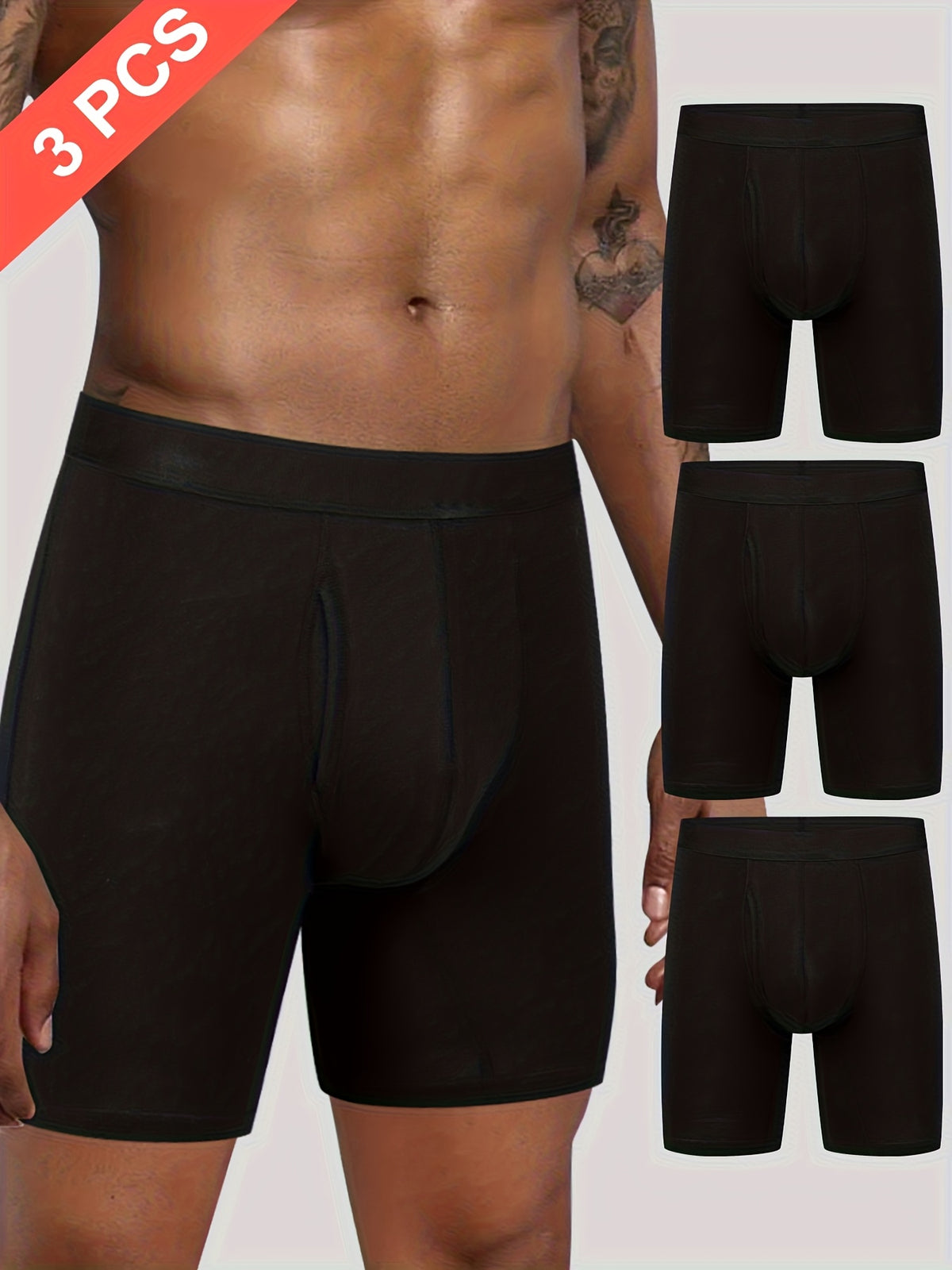 Boxer long extensible coton homme — lot de 3, uni — vue 8