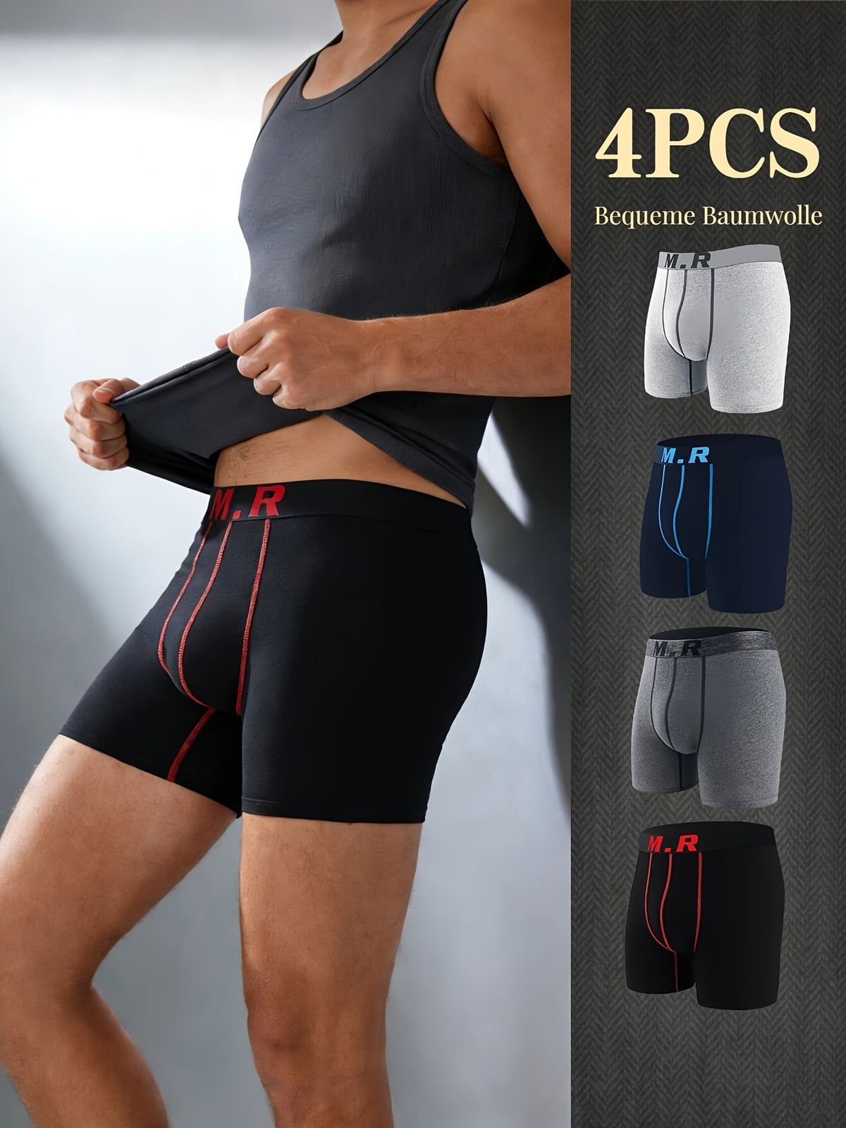 Boxer de sport respirant coton homme — lot de 4, uni, assortiment S, du M au 3XL