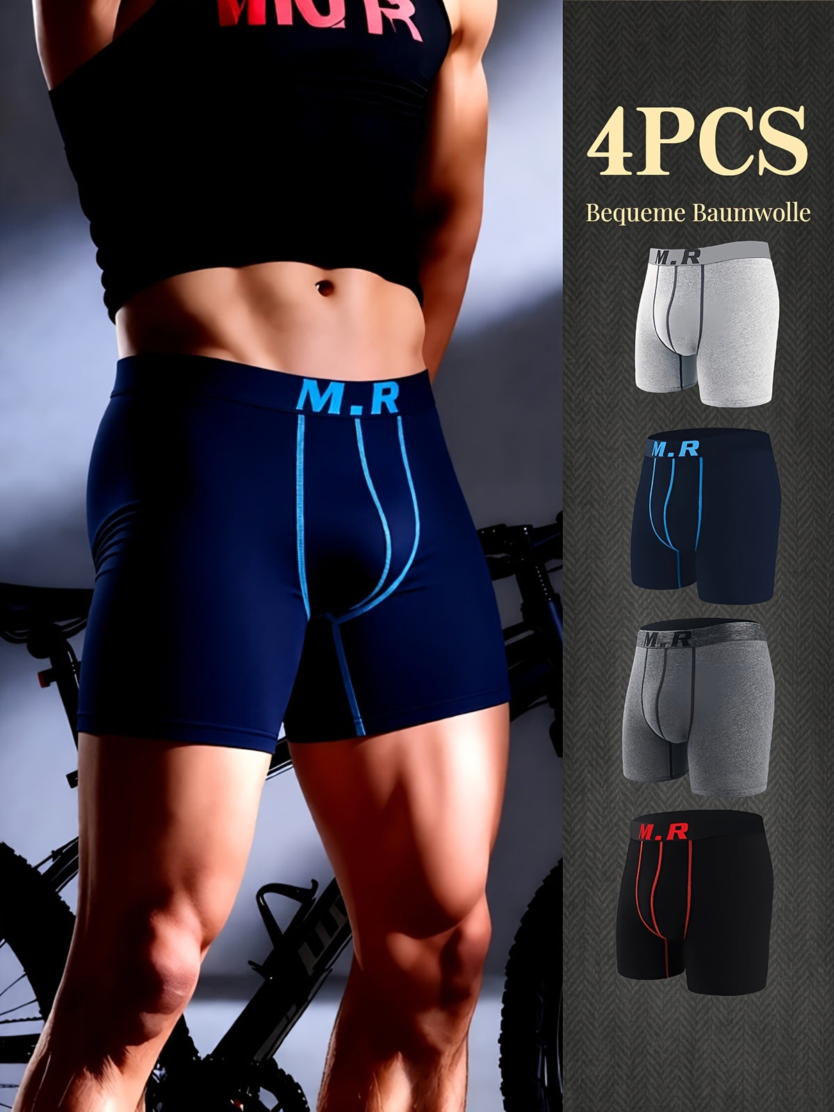 Boxer de sport respirant coton homme — lot de 4, uni, assortiment S, du M au 3XL