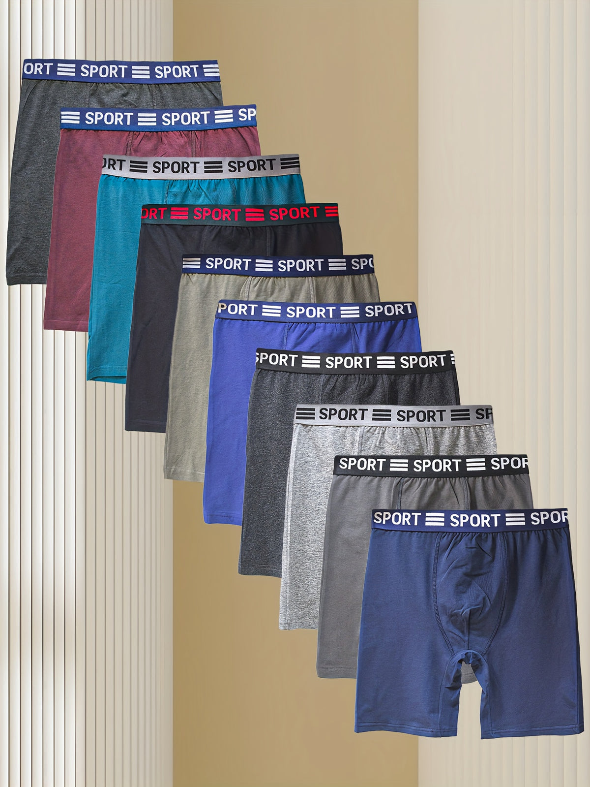 Boxer long respirant coton homme — lot de 10, uni