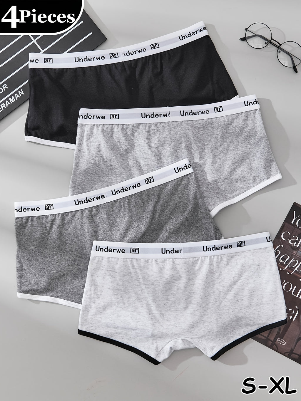 Boxer respirant d'intérieur coton homme — lot de 4, assortiment S (modèle 2)