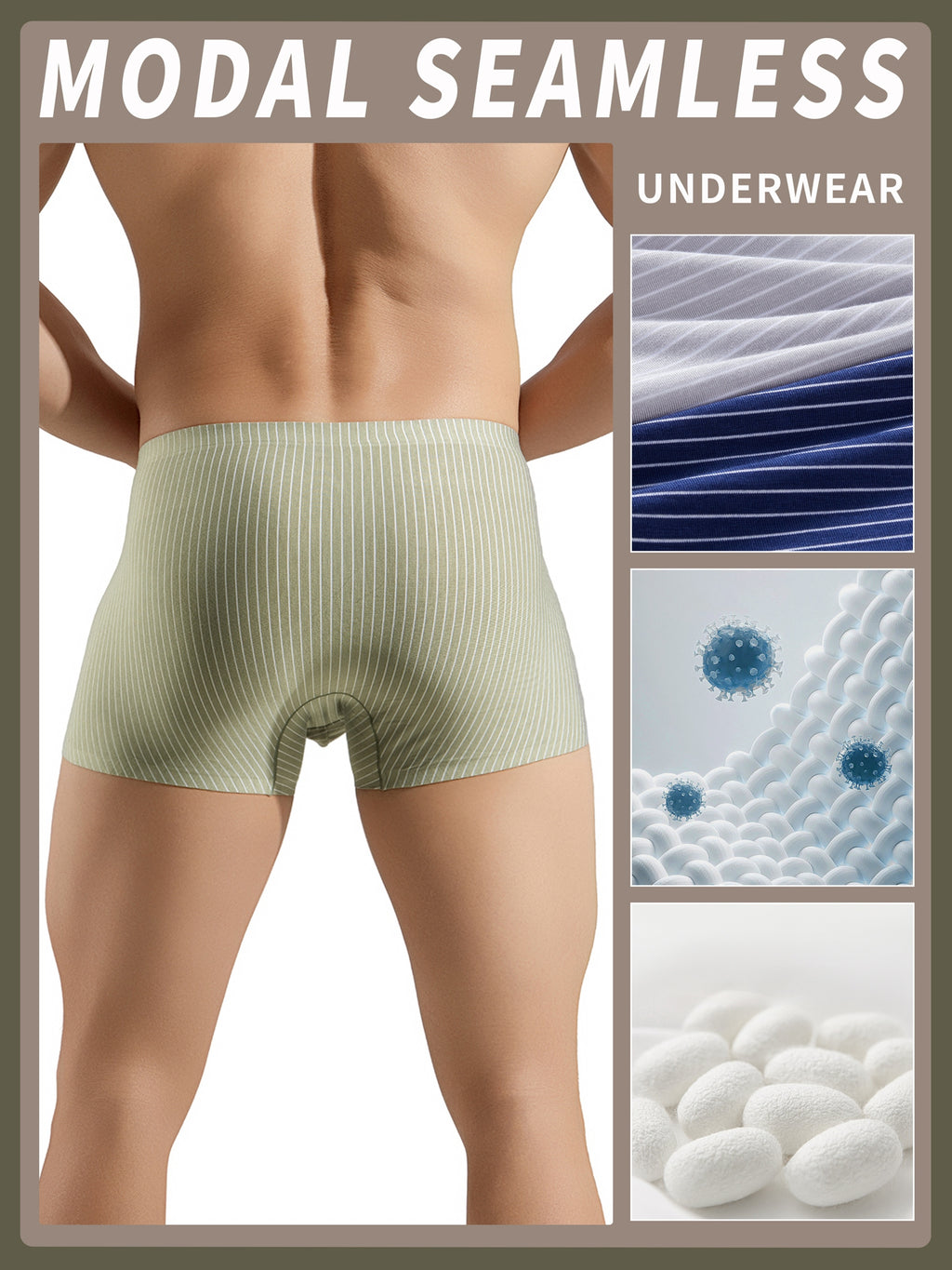 Boxer sans couture séchage rapide modal homme — lot de 3, rayé