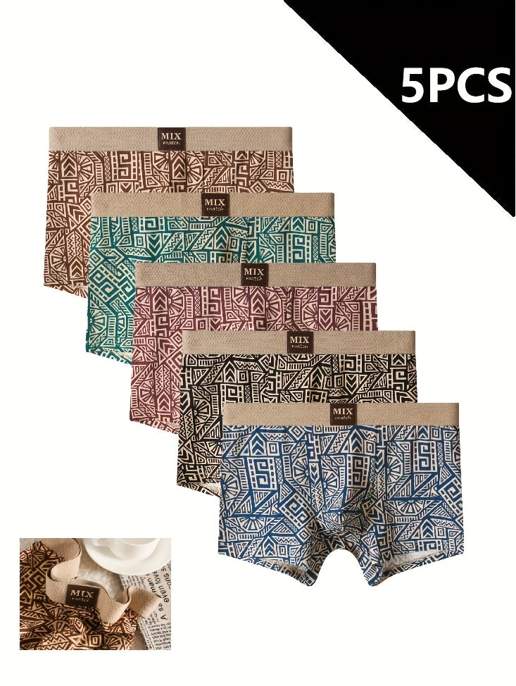 Boxer large respirant coton homme — lot de 5, géométrique
