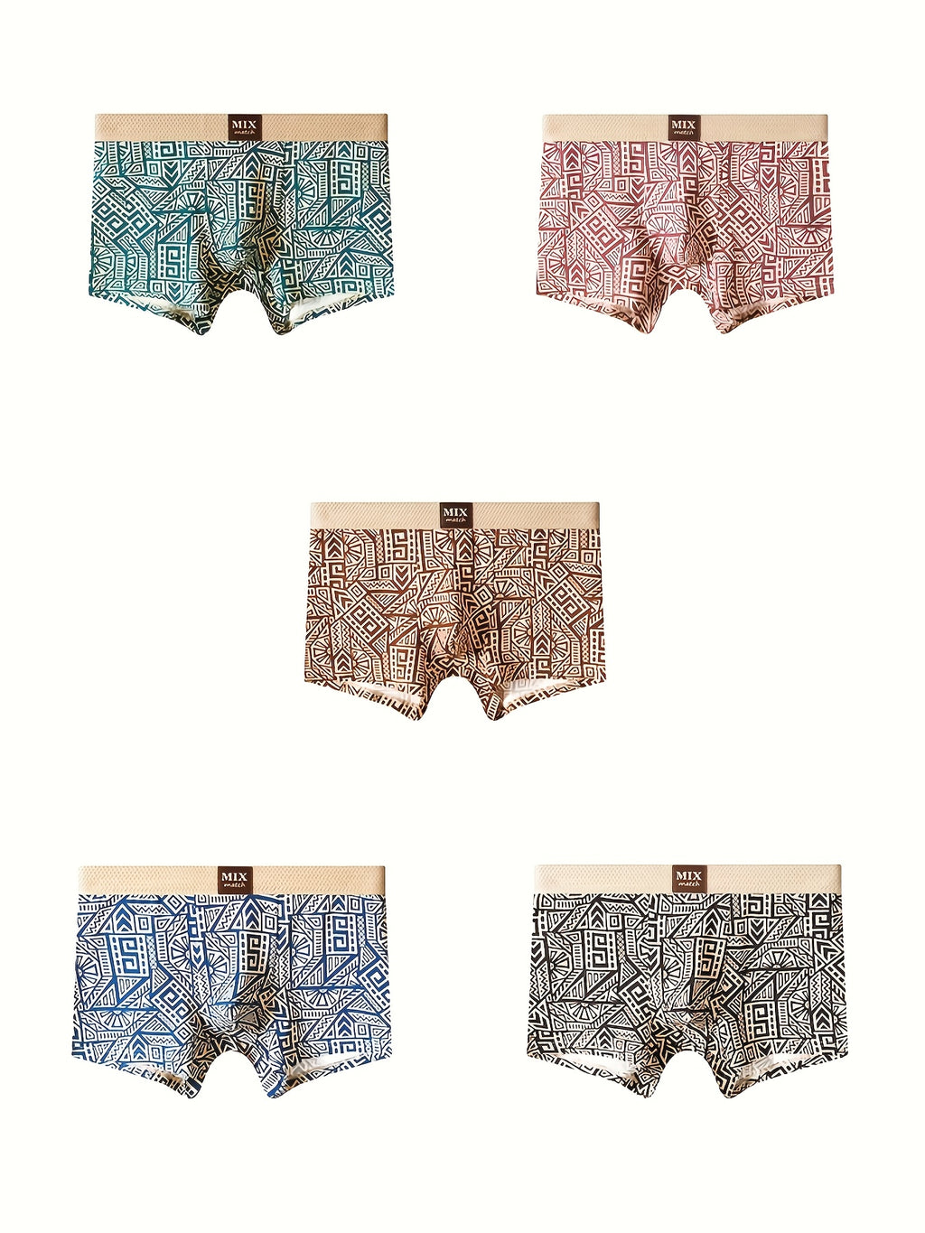 Boxer large respirant coton homme — lot de 5, géométrique