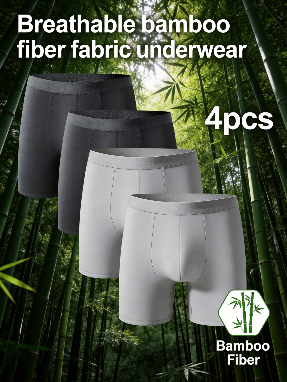 Boxer de sport séchage rapide bambou homme — lot de 4, uni