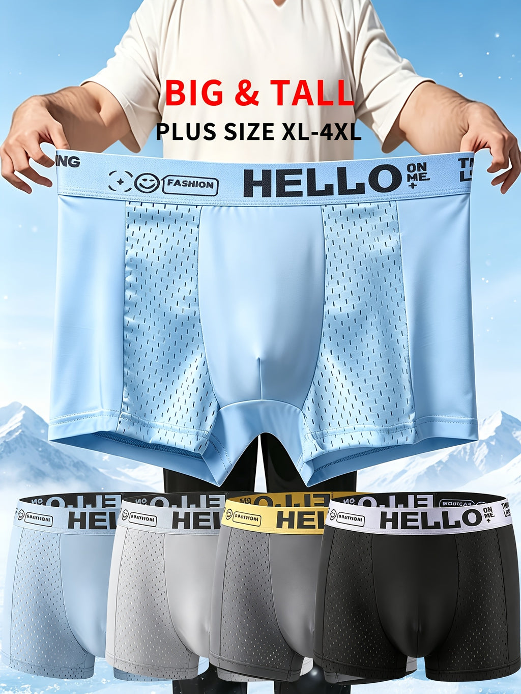 Boxer grande taille séchage rapide microfibre homme — lot de 4, uni