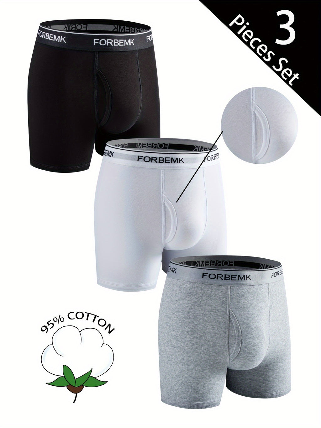 Boxer de sport coton homme — lot de 3, 【blanc】