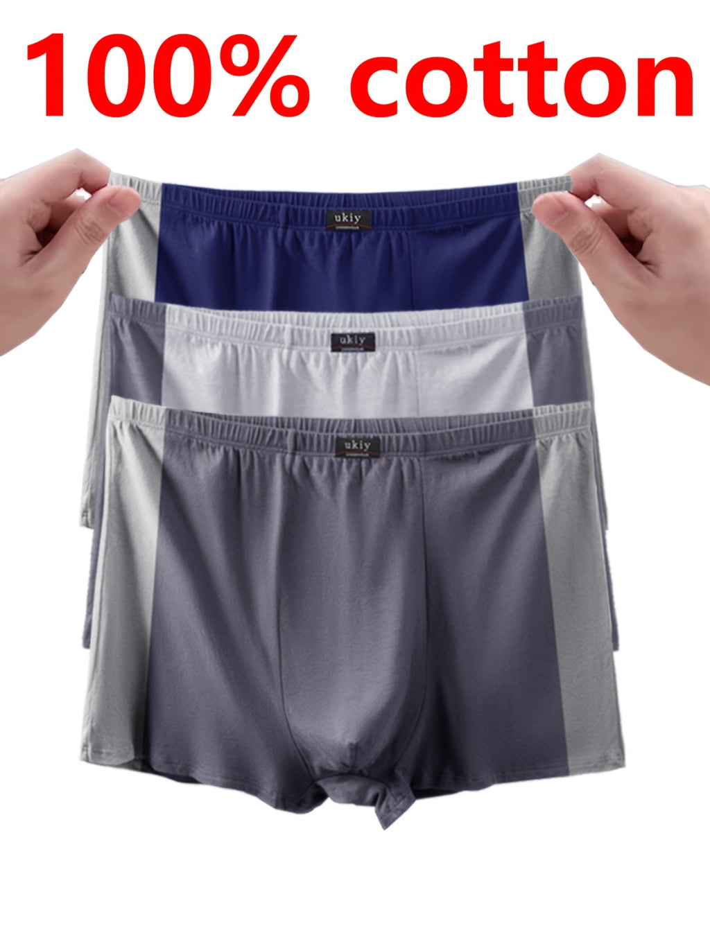 Boxer grande taille respirant coton homme — lot de 3, uni, du 3XL au 1XL (modèle 3)