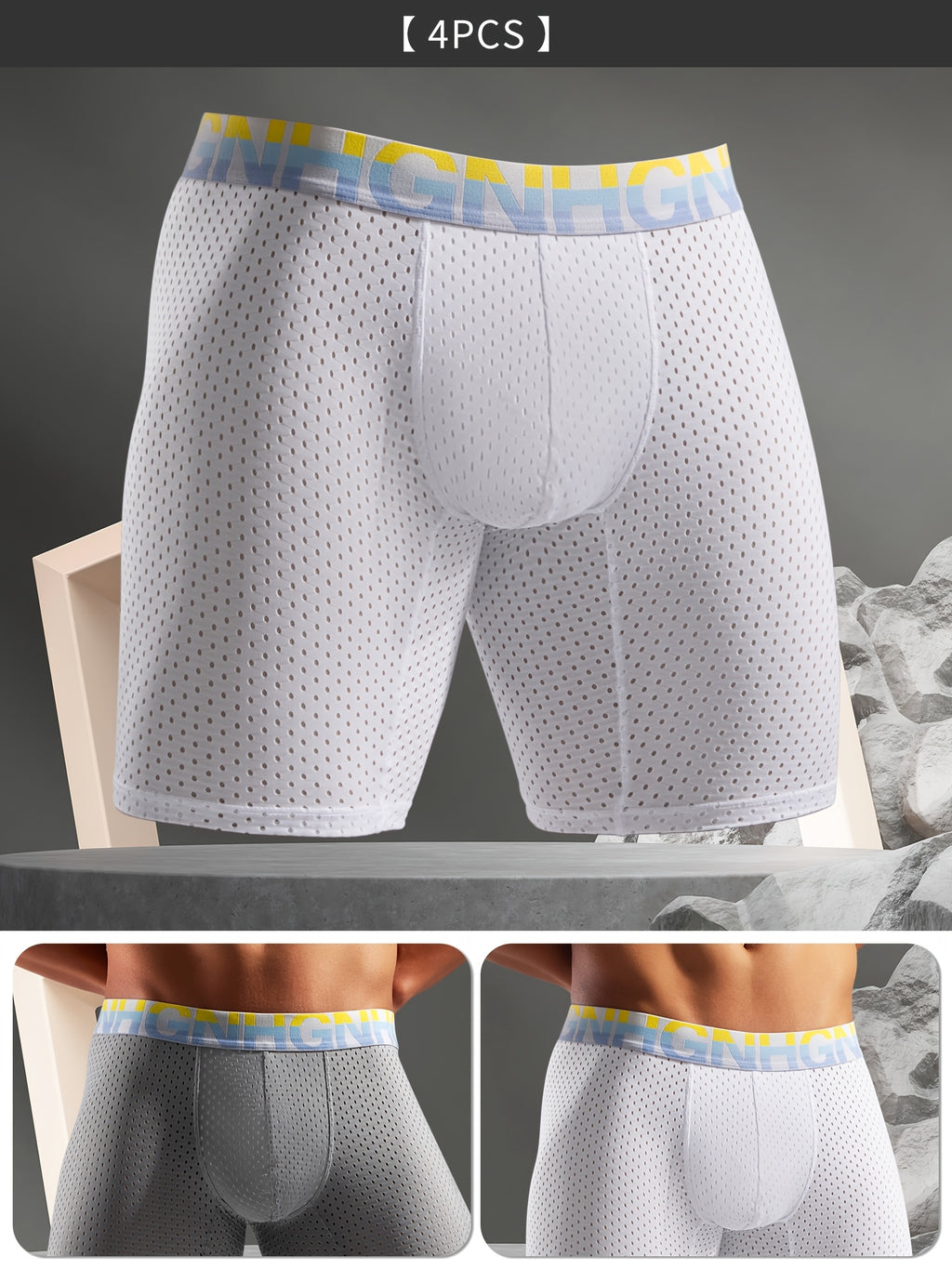 Boxer long de sport microfibre homme — lot de 4, uni